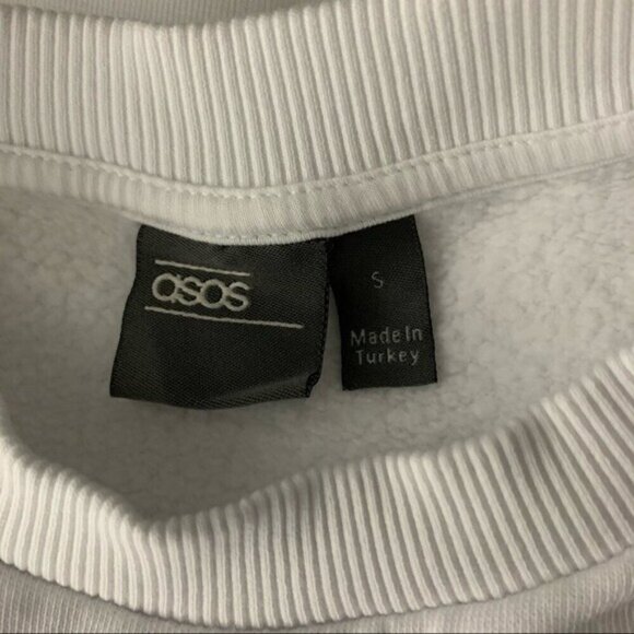 Asos Womens Small White Long Sleeve Crop Sweatshirt Y2K Streetwear - Picture 5 of 7